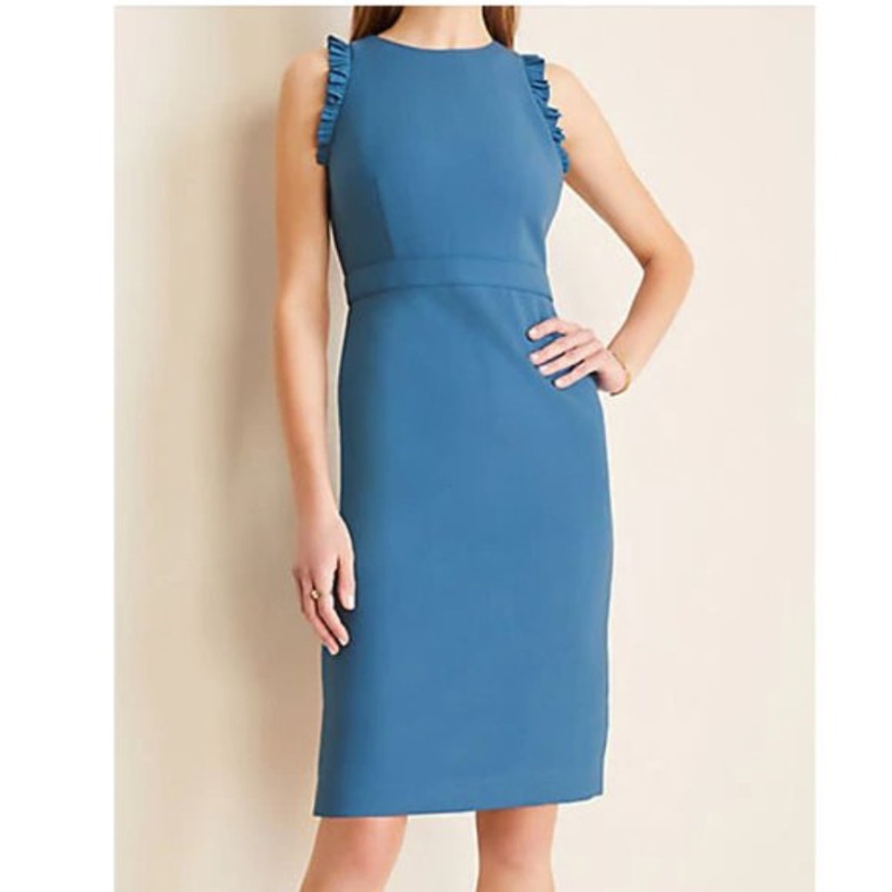 ANN TAYLOR NWT Blue Doubleweave Sheath Dress 6P - Picture 1 of 9